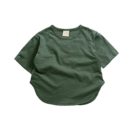 Camisetas de algodón, de manga corta, unisex, monocolor, manga corta, para el tiempo libre, cuello redondo, camiseta de verano, holgada, manga corta, para niño pequeño, informal, verde, 140