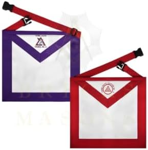 Bricks Masons Royal Arch Chapter and Council Apron Reversible Double Sided Purple and Red Ribbon Design