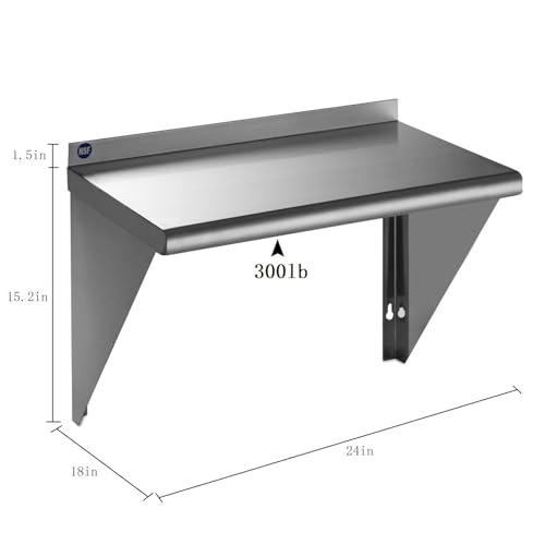Image of ROCKPOINT Stainless Steel Shelf 18 x 24 Inches 300lb, 2 Pack NSF Metal Commercial Shelves Wall Mount Floating Shelving with Backsplash for Restaurant, Kitchen, Home and Hotel, Silver