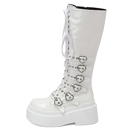 Image of Parisuit Women's Knee High Goth Platform Boots Lace Up Combat Boots