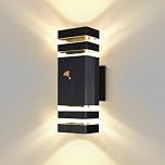 CANMEIJIA Dusk Till Dawn Outdoor Wall Lights Black Aluminium Up Down Outside Lights IP65 Weatherproof Exterior Modern Sconce with 2 x 5W GU10 Bulbs 3000K Warm for Garden Porch Garage