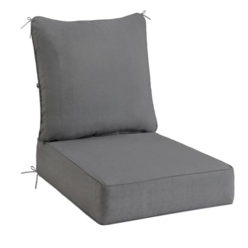 Sundale Outdoor Olefin Deep Seat Cushion, Patio Chair Cushion and Pillow, Water-Resistant Sectional Sofa Pad with Straps Medium Gray, 23 x 26 x 6 Inches