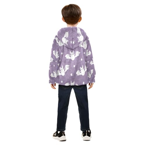 Cute Bats Flying Stars Toddler Fleece Jacket Girl Boys Hooded Fleece Jacket Coat Warm Outwear Zip-up 3-10T4