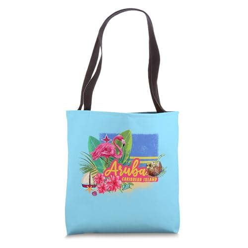 Bolso tote vintage de recuerdo de la isla caribeña Aruba con flamenco miniatura 1