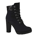 medicus damen stiefeletten  Damen Schnürstiefeletten Worker Boots Stiefeletten Block Absatz 172573 Schwarz 39 Flandell