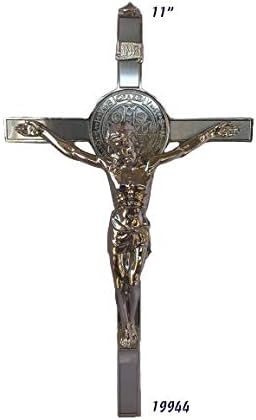 Miniatura 3 de San Benito Crucifijo 11" Jesús En La Cruz Con Medalla De San Benito, Color Plata San Benito Crucifijo Pared 11", Nuevo