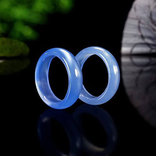 Dnteng 2 Pcs Natural Crystal Rings- Blue, Carnelian Stone Band Ring For Women, Simple Gemstone Agate Rings Stackable Donut Jewelry For Girls,Size 7.5 #TOP3