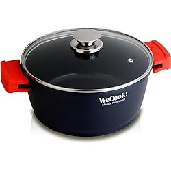 Cazuelas Wecook WECOOK! Ecostone Cazuela Alta Inducción con Tapa de Cristal 24cm, Antiadherente XTRA DUPON Ecológico sin PFOA, Aluminio Fundido, 5mm Espesor, 9cm Alto, Asas de Silicona, Vitrocerámica, Gas
