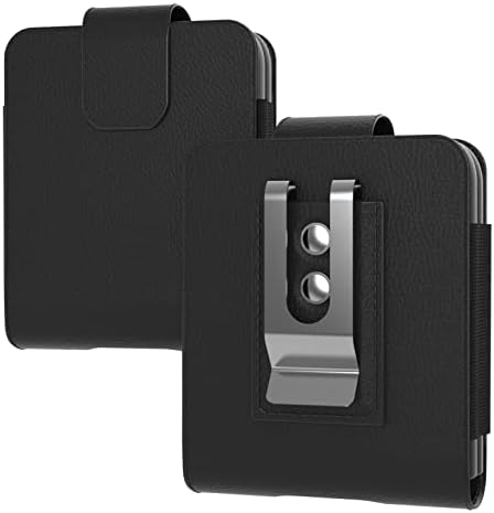 for Samsung Galaxy Z Flip, Z Flip 2, Z Flip 3, Z Flip 4, Samsung Z Flip 4 Case Elastic Band Back Clip, Galaxy Z Flip 4 Slim Hard Shell Cover Leather Pouch Vertical Metal Clip Belt Hip Holster,Black