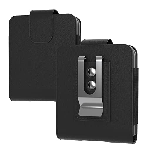 For Samsung Galaxy Z Flip, Z Flip 2, Z Flip 3, Z Flip 4, Samsung Z Flip 4 Case Elastic Band Back Clip, Galaxy Z Flip 4 Slim Hard Shell Cover Leather Pouch Vertical Metal Clip Belt Hip Holster,Black #TOP2
