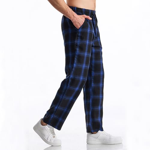 Mens Pajama Pants Set Cotton Lightweight Plaid Sleep & Lounge Pants PJ Bottoms with Pockets Drawstring Sleeping2