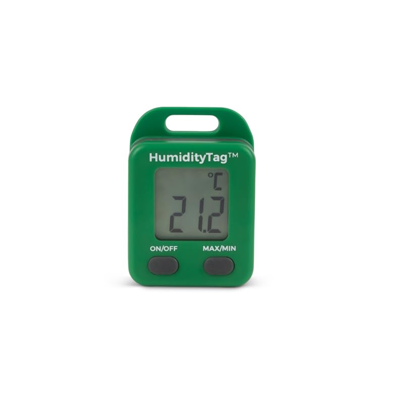 HumidityTag Mini Digital Hygrometer and Max Min Thermometer — Pocket-Sized Humidity Meter with Hanging Slot, °C/°F Switchable Humidity Monitor for Rooms, Factories, Greenhouses, Laboratories