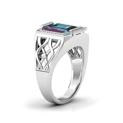 10K 14K 18K Gold 4 Carat Mens Gemstone Engagement Rings Emerald Cut Gemstone Rings for Men Large Promise Ring with 0.15cttw Side Moissanite Size 4-133