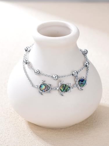 Image of 925 Sterling Silver Layered Ankle Bracelets for Women Jewelry Gifts | 925 Sterling Silver Layered Sea Turtles /Elephant /Wave Anklet Animal Bracelet Summer Ocean Beach Jewelry Gifts for Women