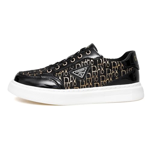 Men's Patterned Leather Sneakers, Stylish Casual Shoes - Fashionable for City Walks, Shopping Trips & Daily Commute