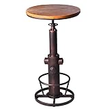 BOKKOLIK Industrial Bar Table Swivel Round Wooden Top Height Adjustable 38.6-44.4inch Vintage Kitche