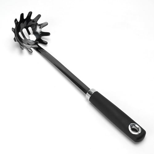 JXWING Black Stainless Steel Pasta Spoon, Spaghetti Server, Pasta Fork