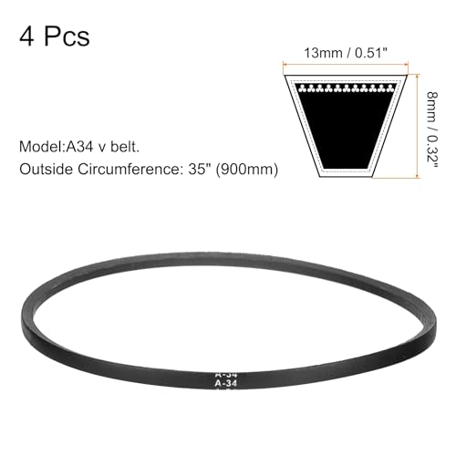 Image of uxcell 4pcs A34 or 4L360 Classic Wrapped Rubber V-Belt, 34 inch(850mm) Inside Circumference, A Profile V Belt