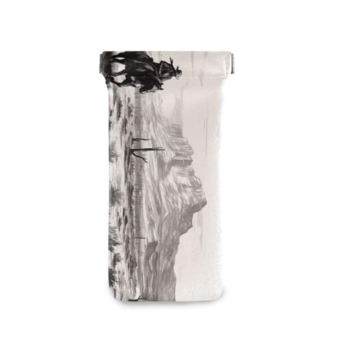 FLildon Western Desert Cowboys Eyeglasses Pouch Squeeze Top Sunglasses Case Soft PU Leather Eyeglass Bag for Men Women