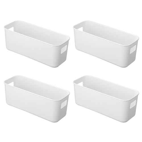 YDYSAA Caja Organizadora Rectangular 4 Piezas Cestas Almacenaje Plástico Cajas cestas almacenaje con asa de transporte para Estante de Cocina, Baño, Habitación de Los Niños, Armario