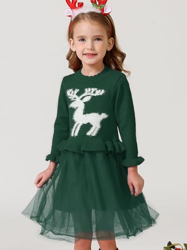 Girl Toddler Sweater Dress Ruffle Christmas Dresses Long Sleeve Outfit Winter Clothes4