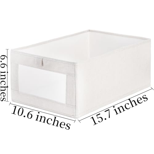Coloch 6 Pack Linen Storage Bins with Clear Window, Collapsible Closet Storage Box Fabric Clothing Organizer Stackable Organizer Basket for Folded Clothes, Jeans, Toy, Book, Shelves, Closet, Beige - Image 3