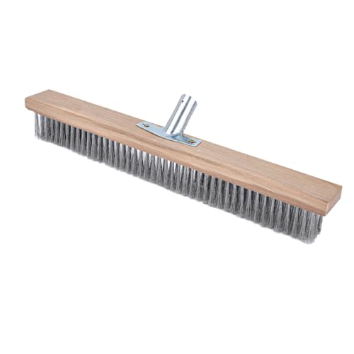 1 brosse à récurer métallique de 50 cm en acier inoxydable robuste à poils métalliques rigides avec connecteur de manche en bois pour enlever le béton en plein air