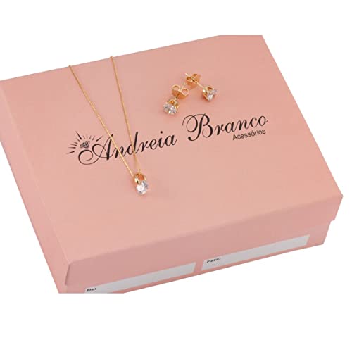 Conjunto Ponto De Luz Zircônia Colar E Brinco banhado a Ouro 18k