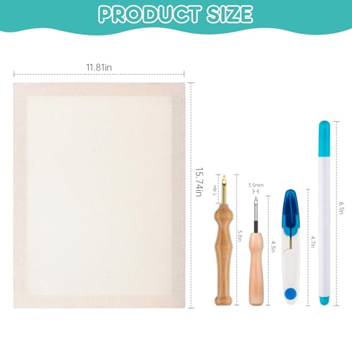 Image of 3PC 11.8''x15.7'' Punch Needle Frame,Punch Needle kit Includes 3 Wooden Frame Covered with Monks Cloth, 3.5mm and 5mm Punch Needles, a Marking Pen and Scissors for DIY Craft Decoration