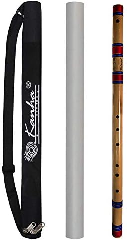 Kanha Flutes C Scale Natural Base Bamboo Flute Bansuri, Professional Assam Bamboo Musical Instrument, 36 Inch, Right Handed with Carry Cover for Safe Storage