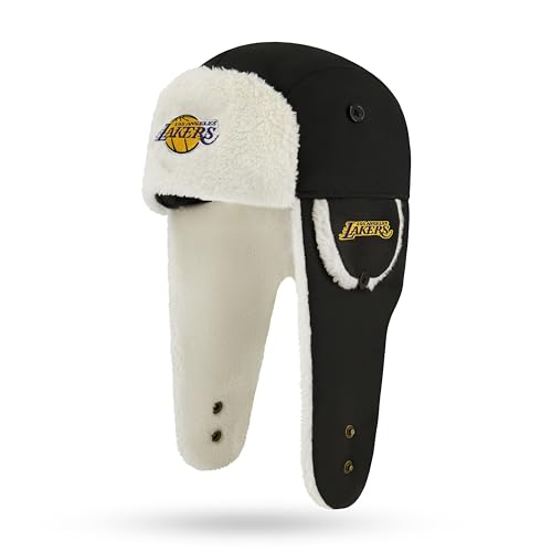 Ultra Game Adult NBA Official Trapper Winter Hat with Super Soft Warm Sherpa Lined Ear Flaps, Los Angeles Lakers, Black, One Size