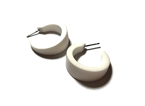 Small White Hoop Earrings | Frosted Retro Style Vintage Lucite Small Marilyn Hoops - Mars-Wt-1 #TOP3