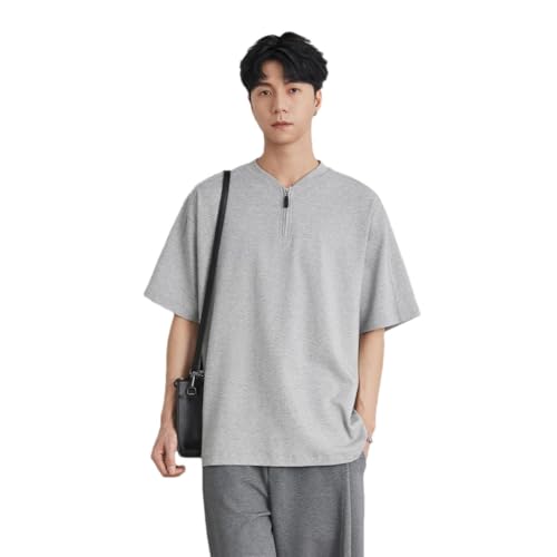 Men Summer Short Sleeve Zipper Solid Casual Breathable Pullover