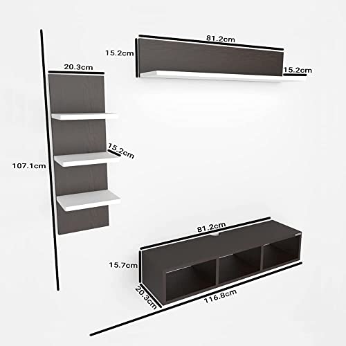 Image of ESTANTERIA Tv Unit Wall Mounted Engineered Wood TV Unit, TV Cabinet for Wall, TV Stand for Wall, TV Stand Unit Wall Shelf for Living Room, Set Top Box Wall Display Rack Stand (Wenge /White)