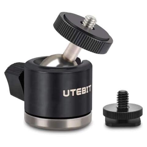UTEBIT Mini Ball Head, Tripod Head with 1/4" hot Shoe, 360° Rotatable Ball Heads Camera Mount Adapter, Aluminium 20mm Ballhead Compatible with Tripods, Monopods, HTC Vive, SLR Cameras Loading 6.6lb Cover