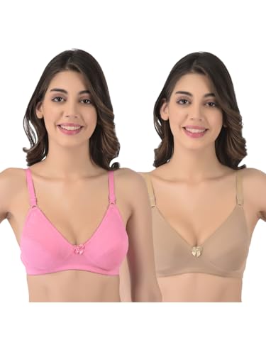 Image of Softline Women's Cotton Blend Wire-Free Non-Padded | Full Coverage Bra Combo | Cut & Sew Design (Pack of 2)