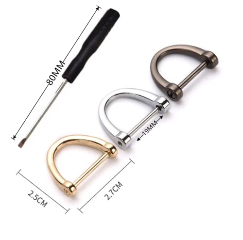 Siganorpy 6 Pieces D Rings Screw In Shackle 19mm Horseshoe Buckle Horseshoe Shape D-Shaped Metal Hoop Locking One Screwdriver Use for DIY Keychain Leather Craft Purse Replacement - Image 4