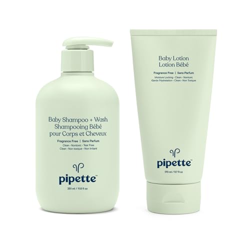 Image of Pipette Fragrance-Free Wash and Lotion Duo, Clean, Tear-Free Bath Time, Sulfate-Free, Paraben-Free, Sensitive Skin Baby Wash, Sensitive Skin Baby Lotion, Hypoallergenic, Non-Toxic
