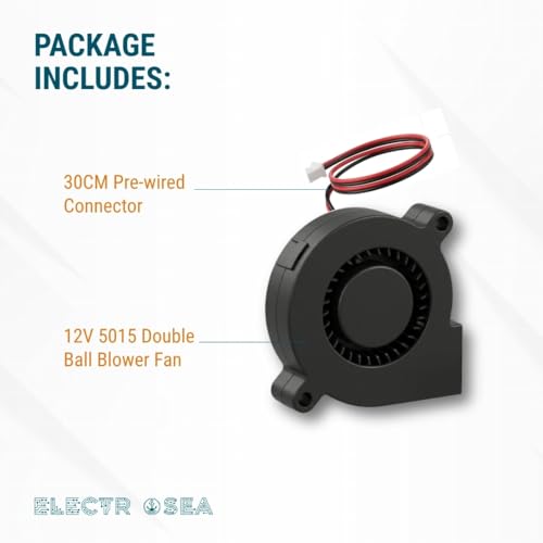 Image of ElectroSea 50 x 50 x 15mm 12V Fan DC I Brushless Turbo Blower Cooling Fan 5015 DC 12V Compatible 3D Printer Extruder Hotend I 2 Pin JST-XH Connector, 30 cm wire length (Quantity 3 x Turbo Fan)
