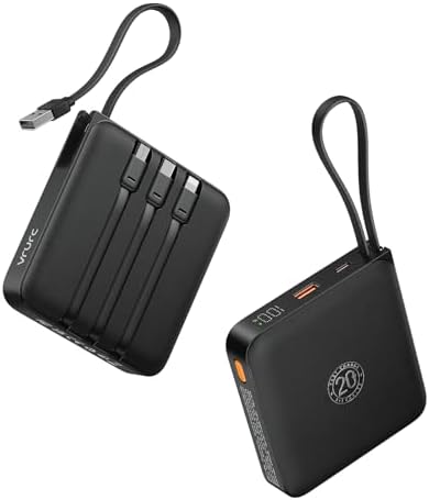 VRURC Portable Power Bank Built-in Cables 20000mAh 22.5W Fast Charging