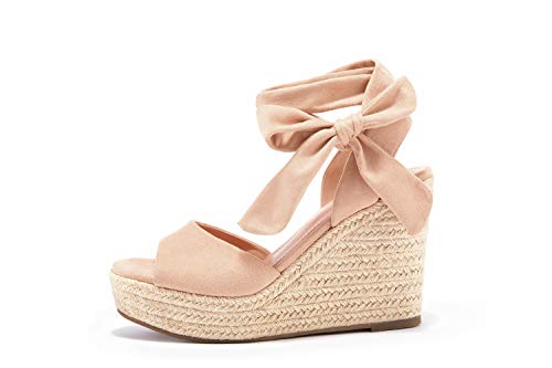 Image of Womens Espadrilles Wedges Sandals Heels Open Toe Tie Lace Up Platform Ankle Strap Summer Dress Shoes