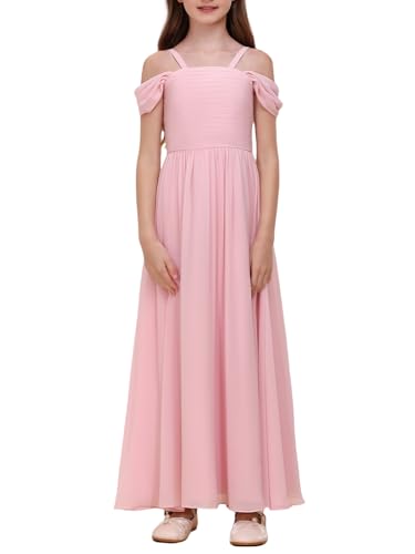 Cold Shoulder Junior Bridesmaid Dresses Long Chiffon Flower Girl Dress for Teen Girls Off Shoulder Party Pageant Gown3