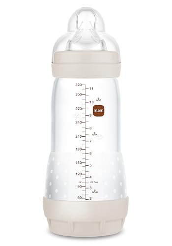 MAM Biberón Anticólicos, a partir de 4 Meses, 320ml, con Tetina 3 Flujo Rápido de Silicona de Fácil Aceptación, Autoesterilizable y Fácil de Limpiar, MAM Easy Start Anti-Colic, Neutro Mate, 1ud