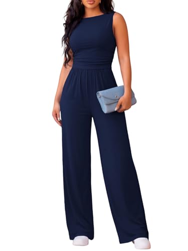 Nimsruc One Piece Jumpsuit for Women Dressy Wide Leg Rompers Navy Blue XXL