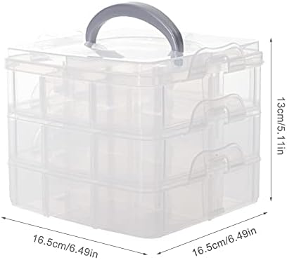 SacJkt Craft Storage Box, Compartments Divider Organizer, 3 Layers 18 Compartments Transparent Detachable Storage Box with Handle for Crafts, Jewelry, Toy, Sewing Accessories (White)