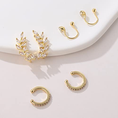 3 Pairs Gold Ear Cuff Earrings For Women 14K Gold Plated Ear Cuff For Girls Leaf Cubic Zirconia Ear Clip Non Pierced Earrings Jewelry Gifts (3 Pairs Gold) #TOP2