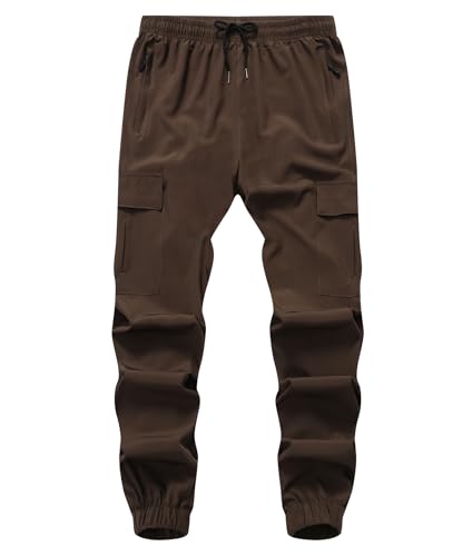 ZooYung Mens Hiking Cargo Pants Lightweight Stretch Quick Dry Joggers Outdoor Travel Pants with Zipper Pockets(13801-D.Brown-36)
