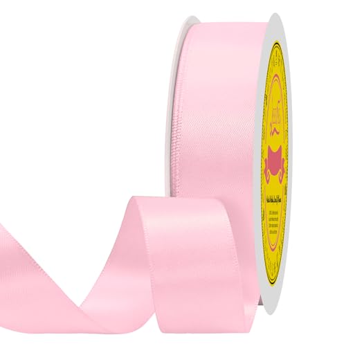 Image of Double Face Light Pink Satin Ribbon 7 /8 inch X 100 Yards Polyester Light Pink Ribbon for Gift Wrapping Very Suitable for Weddings Party Hair Bow Invitation Decorations and More