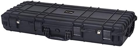 MEIJIA Portable Rolling Waterproof All Weather Rifle Hard Case with Wheels,Soft Handle Grip,Customizable Fit Foam Inserted,38.34x17.87x6.22inches (Black)