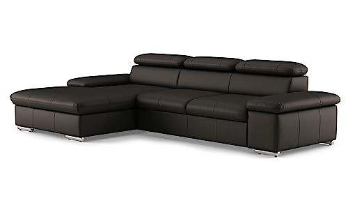 CAVADORE Valerie Canapé d'angle en Cuir véritable avec Chaise Longue XL/Canapé d'angle avec tête réglable - Grande Chaise Longue + Pieds en métal - 286 x...